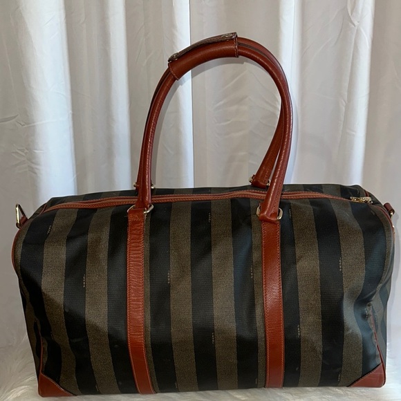 Elegant Striped Black and Brown Duffel Bag - Picture 4 of 12